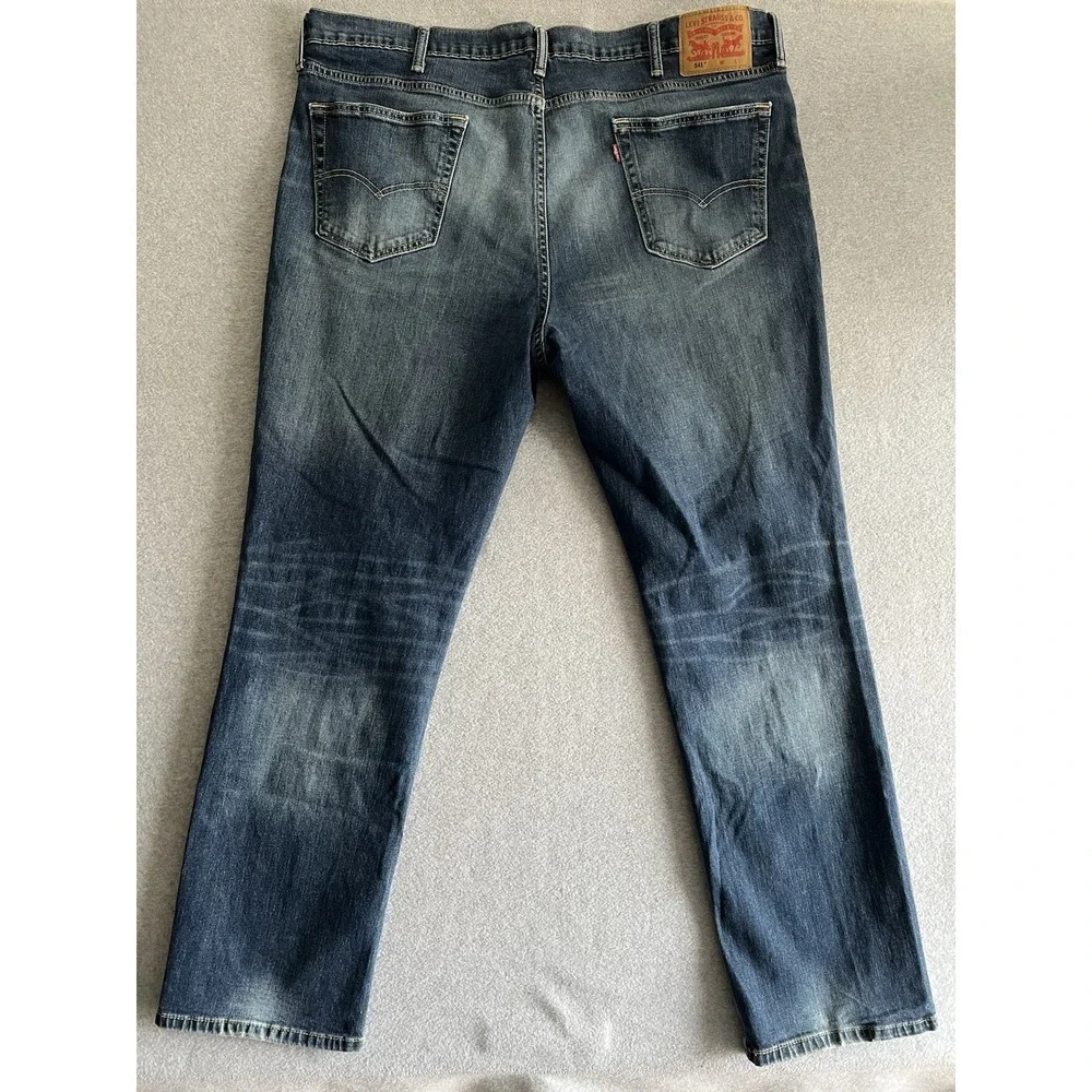 Levi's 541 Mens Jeans Athletic Taper 44 x 34 Blue Flex Stretch Denim Acid Bleach